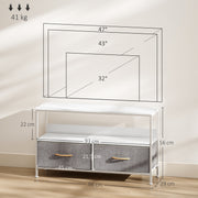 White TV Stand Cabinet with 2 Foldable Fabric Storage Drawers for Living Room or Bedroom