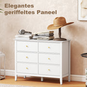 White 6 Drawer Chest of Drawers With Fluted Drawer Fronts and Gold Knobs - 100x40x78cm Homcom