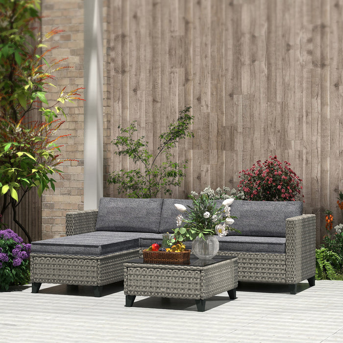 5 Seater Rattan Garden Furniture Set with Sofa Table and Footstools Dark Grey by Outsunny