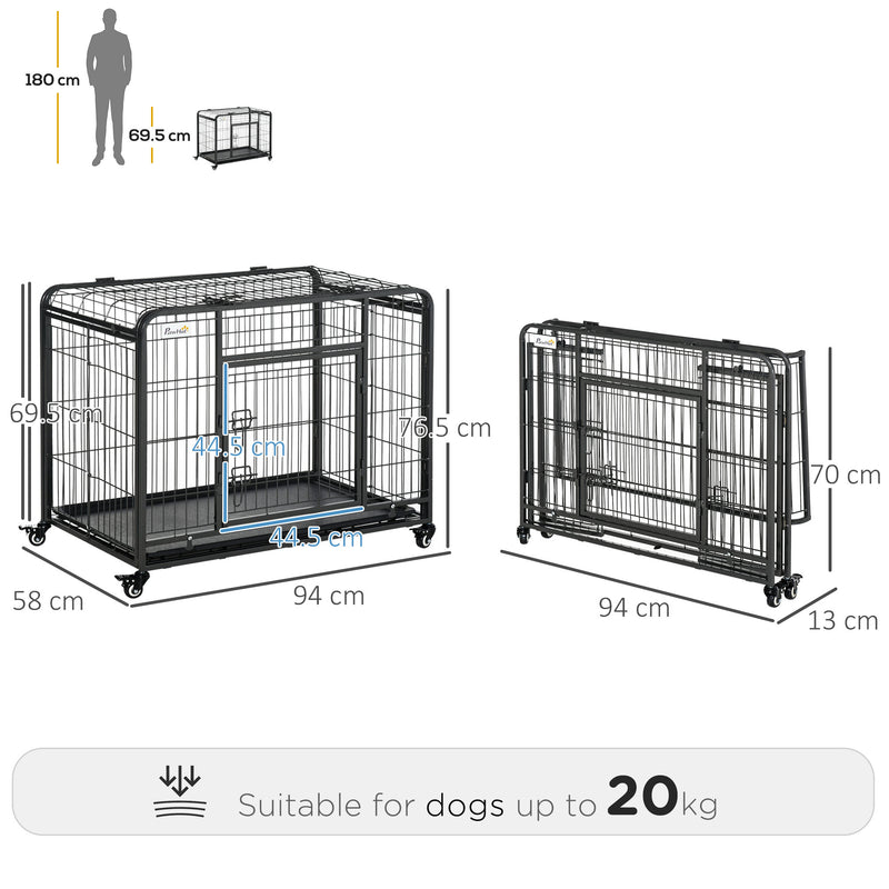 Metal Dog Cage with Locking Door Wheels and Removable Tray for Medium Pets by PawHut