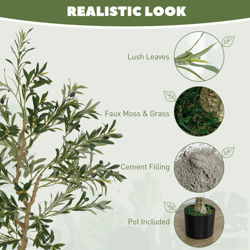 Set of 2 Artificial Olive Trees 150cm Tall with 720 Leaves in Pots For Indoor Decor Green