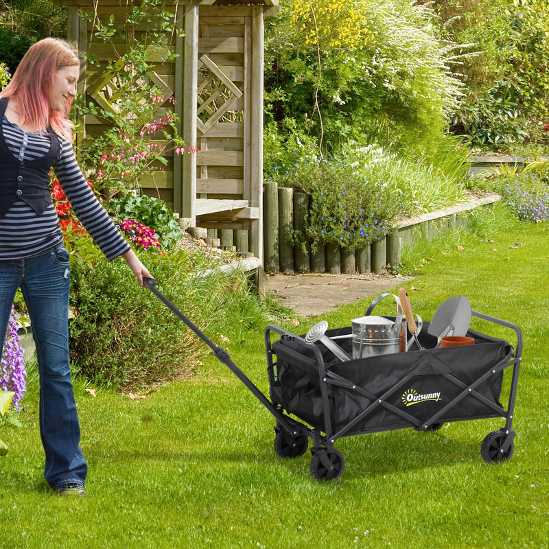 Black 62L Heavy Duty Folding Festival Trolley With Wheels and Adjustable Handle by Outsunny