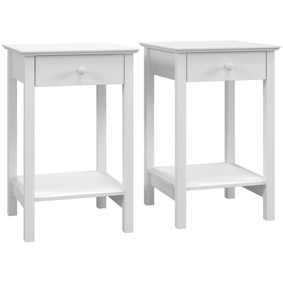 2 White Wooden Bedside Tables with Drawer and Storage Shelf by HOMCOM