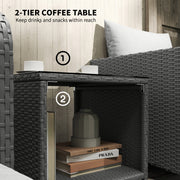 Five Piece Grey Rattan Garden Sofa Set with Coffee Table and Ottomans by Outsunny