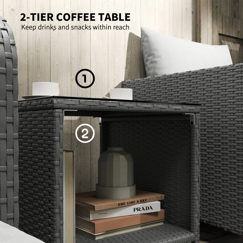 Five Piece Grey Rattan Garden Sofa Set with Coffee Table and Ottomans by Outsunny