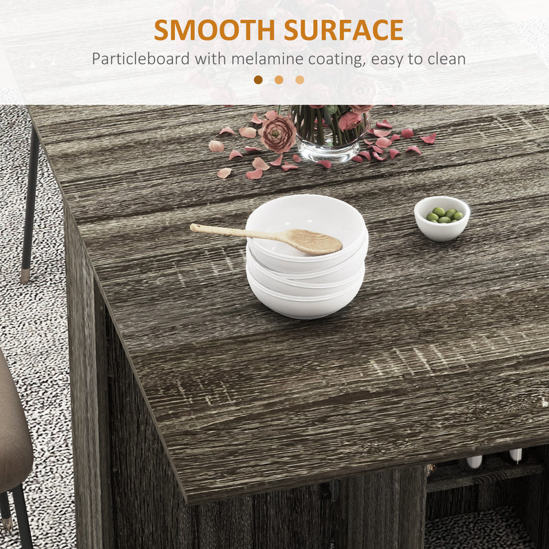 Folding Drop Leaf Dining Table with Storage Shelves and Wheels for Small Spaces, Grey