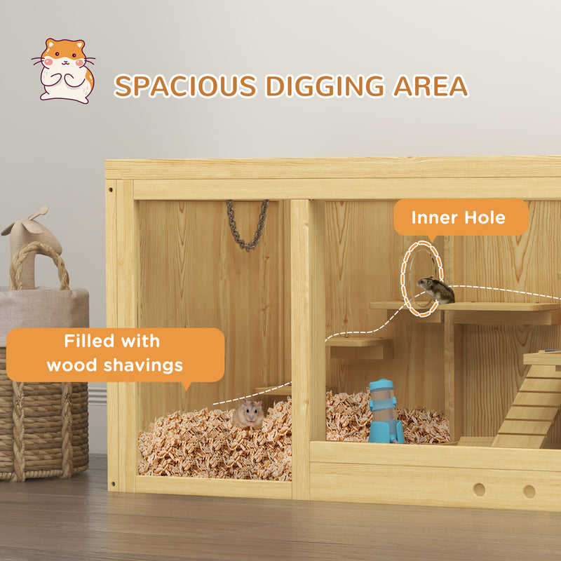 Wooden Hamster Cage with Water Bottle Platforms Openable Roof Sliding Tray and Seesaws by PawHut