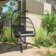 Dark Grey Rattan Double Hanging Egg Chair With Cushions And Stand For Garden by Outsunny