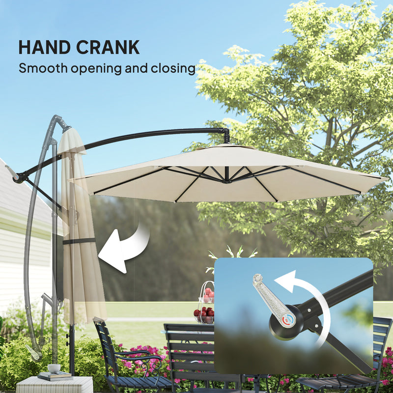 Garden Cantilever Parasol with Adjustable UV Shade and Easy Crank for Patio or Lawn Cream White AOSOM