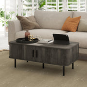 Rectangular Coffee Table With Storage And Sliding Slatted Doors For Living Room, Grey
