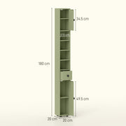 Green Slim Tall Bathroom Storage Cabinet with Drawer Shelves and Cupboards for Small Spaces