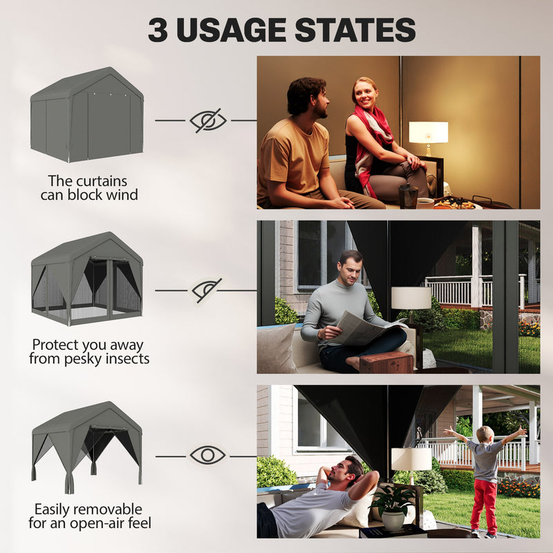 3x3m Garden Gazebo with Double-Layer Walls for Privacy and All-Weather Shelter, Dark Grey Outsunny