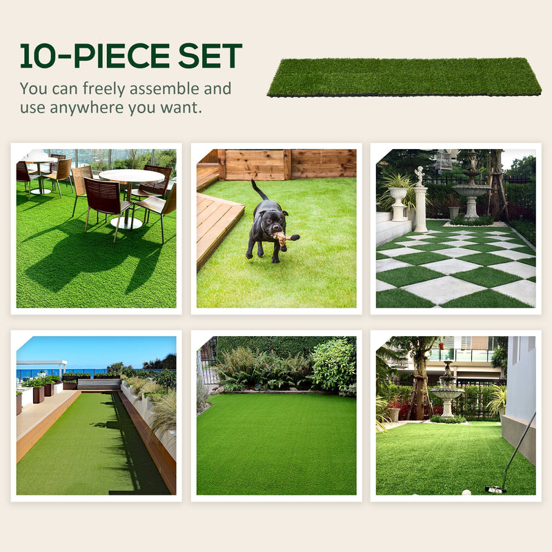 10 Piece Artificial Grass Turf Set 25mm Pile Height Ideal for Outdoors, Green AOSOM