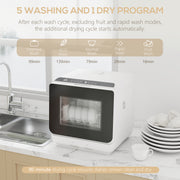 Compact 6L Tabletop Dishwasher with Five Cleaning Modes Ideal for Small Kitchens White AOSOM