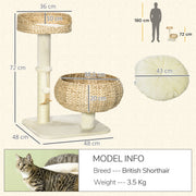 Cat Tree Tower with Sisal Scratching Post and Two Plush Beds for Kittens 72cm Grey AOSOM