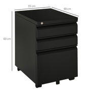 Mobile Metal Filing Cabinet with 3 Drawers and Anti Tilt Design for Home Office, Black