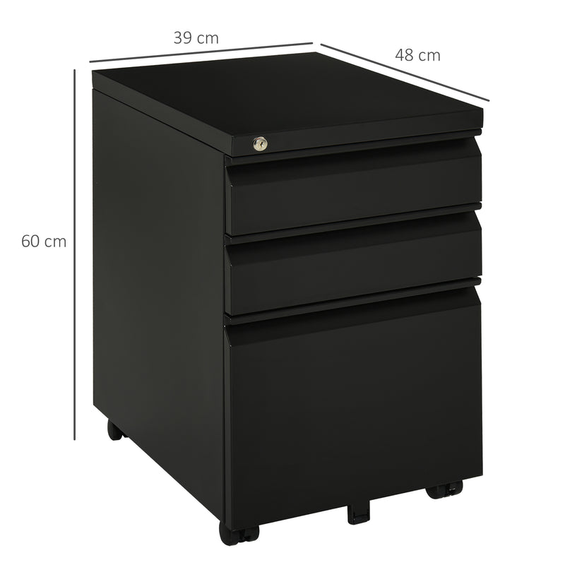 Mobile Metal Filing Cabinet with 3 Drawers and Anti Tilt Design for Home Office, Black