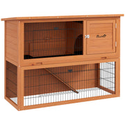 Two Tier Wooden Rabbit Hutch with Run for Guinea Pigs or Small Pets 92cm Orange