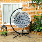 Grey Hanging Egg Chair with Stand Thick Cushion and Cup Holder for Garden or Balcony by Outsunny