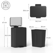 20L Pedal Kitchen Bin with Soft Close Lid and Removable Inner Bucket Matte Black AOSOM