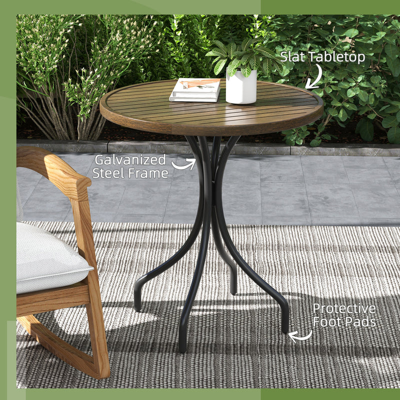 Brown 66cm Galvanised Steel Round Garden Table for Patio and Outdoor Use by Outsunny