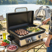 Tabletop Gas BBQ with 2 Burners and Large Griddle for Easy Outdoor Cooking Black Outsunny