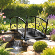 Metal Garden Bridge with Safety Railings for Crossing Streams or Flowerbeds Black Outsunny