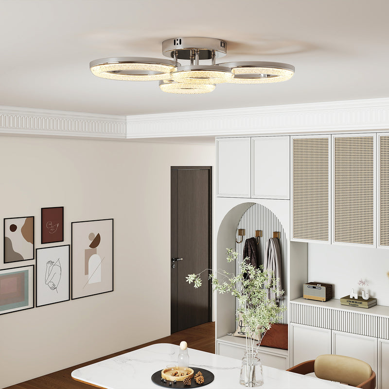 Modern LED Ceiling Light with 4 Ring Design and Adjustable Colour for Living Room Silver Tone AOSOM