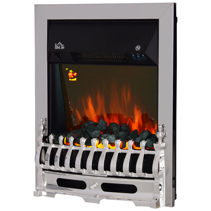 Electric Inset Fireplace with Adjustable Heat and Realistic Coal Effect Silver