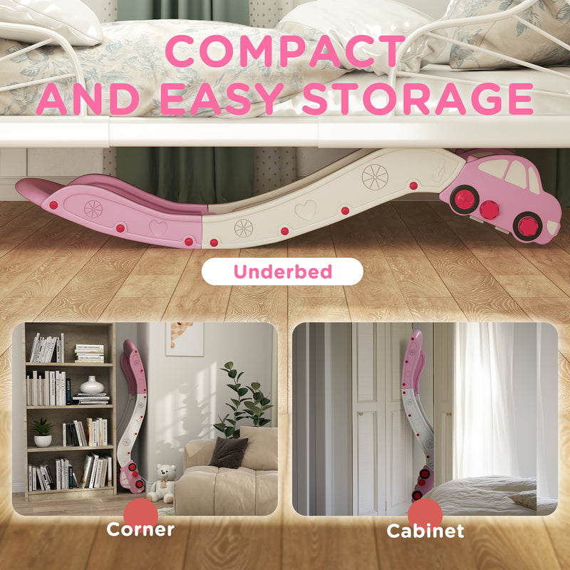 Extended Kids Slide for Bed or Sofa Easy Assembly and Storage for Indoor Play, Pink