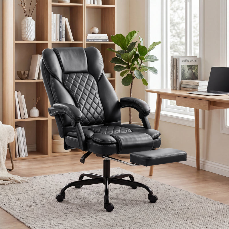 Office Chair with Reclining Back and Footrest for Comfortable Home Working Black Homcom