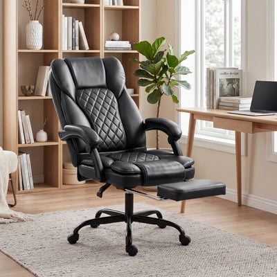 Office Chair with Reclining Back and Footrest for Comfortable Home Working Black Homcom