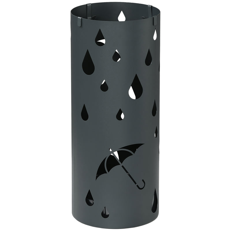 Freestanding Umbrella Stand with Drip Tray and Hooks Ideal for Hallway Storage, Dark Grey