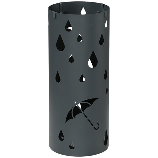Freestanding Umbrella Stand with Drip Tray and Hooks Ideal for Hallway Storage, Dark Grey