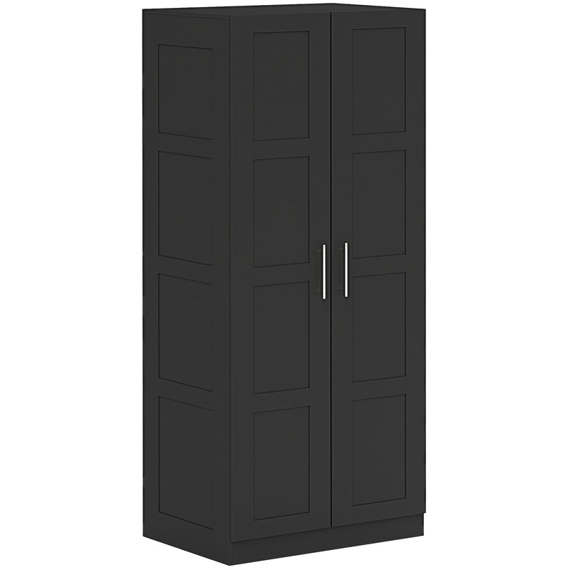 Black Double Panelled Door Wardrobe with Shelves by HOMCOM