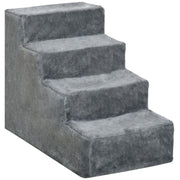 Four Step Pet Stairs with Washable Plush Cover for Small Dogs and Cats Light Grey AOSOM