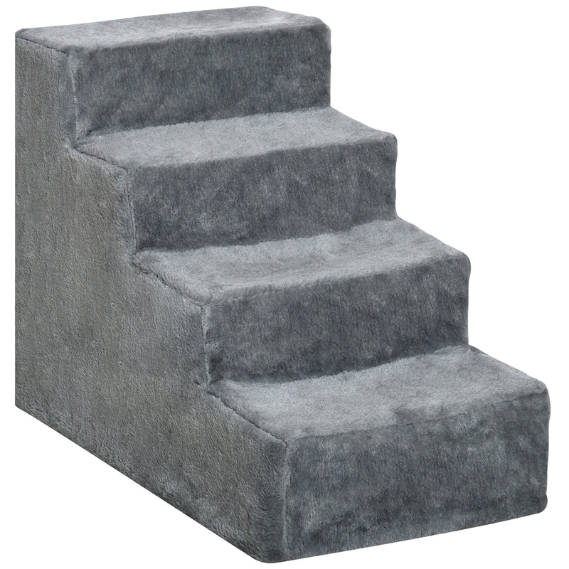 Four Step Pet Stairs with Washable Plush Cover for Small Dogs and Cats Light Grey AOSOM