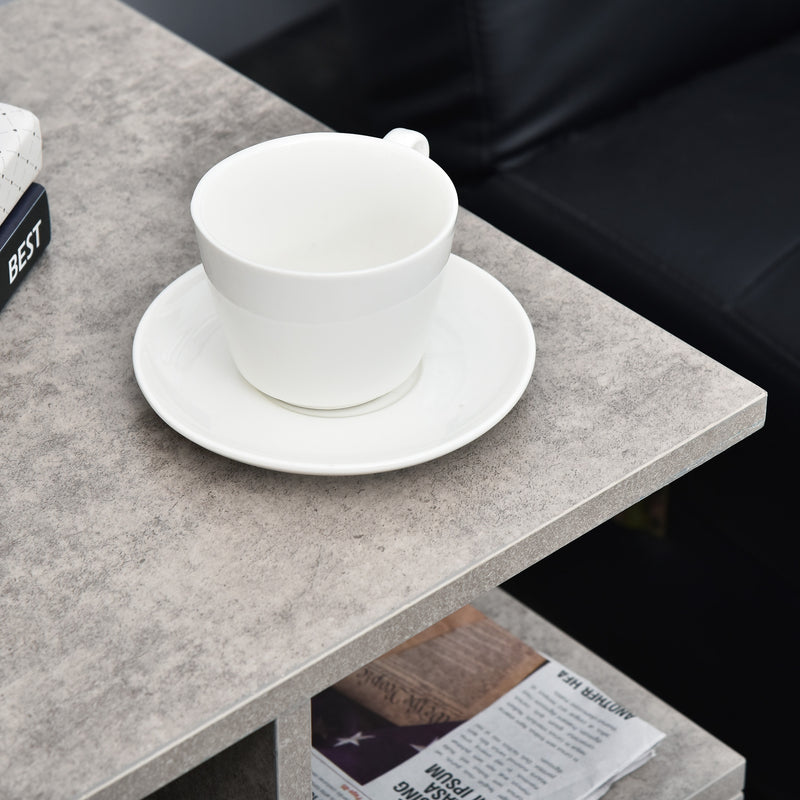 Set of 2 Three Tier Side Tables with Open Shelves for Bedroom or Lounge, Cement Colour