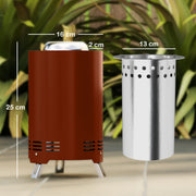 Red Smokeless Fire Pit 16 x 16 cm Stainless Steel Portable Wood Burning with Poker by Outsunny