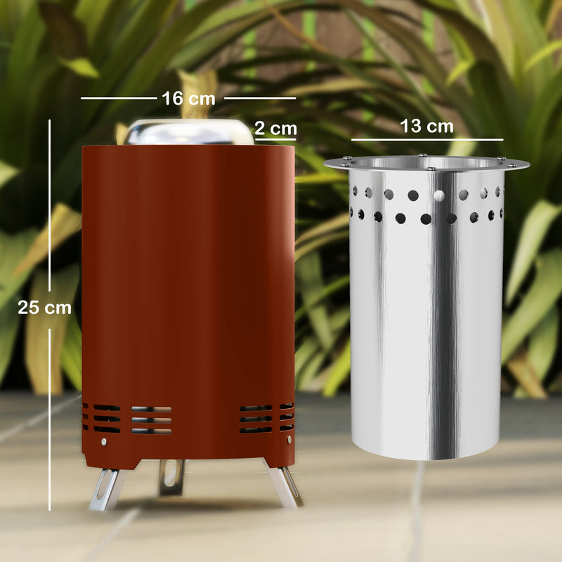 Red Smokeless Fire Pit 16 x 16 cm Stainless Steel Portable Wood Burning with Poker by Outsunny