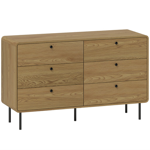 Wooden 6 Drawer Chest of Drawers with Spacious Storage for Bedroom or Living Room Oak