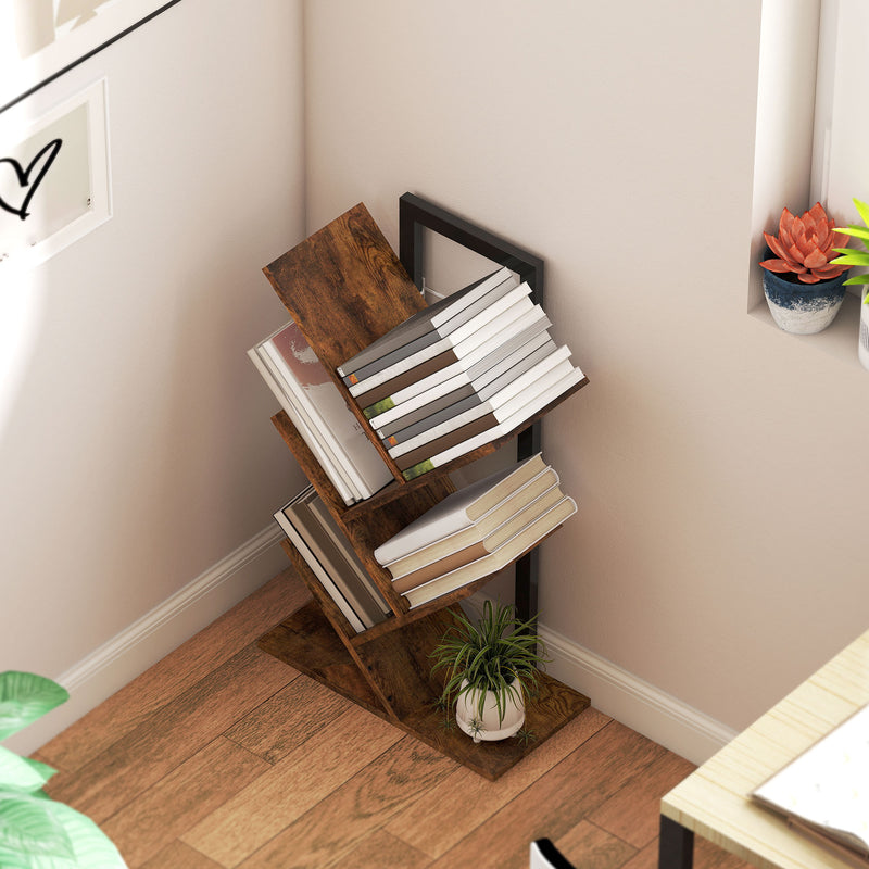 Four Section Tree Bookcase With Open Shelves For Living Room Or Bedroom, Wood Effect