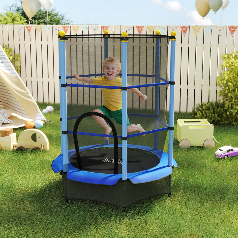 Kids Trampoline With Safety Enclosure For Indoor Or Garden Play 4ft 6in Blue AOSOM