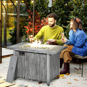 Grey Gas Firepit Table with Glass Screen and Cover 50000 BTU for Garden Heating