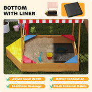 Wooden Kids Sandpit Boat Style with Canopy 4 Seats Rudder and Bottom Liner by AIYAPLAY
