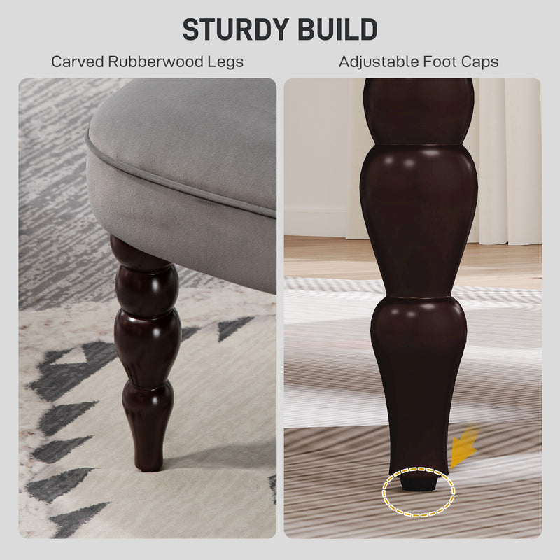 Charcoal Grey Velvet 2 Seater Wingback Sofa with Tufted Backrest and Wood Legs for Living Room