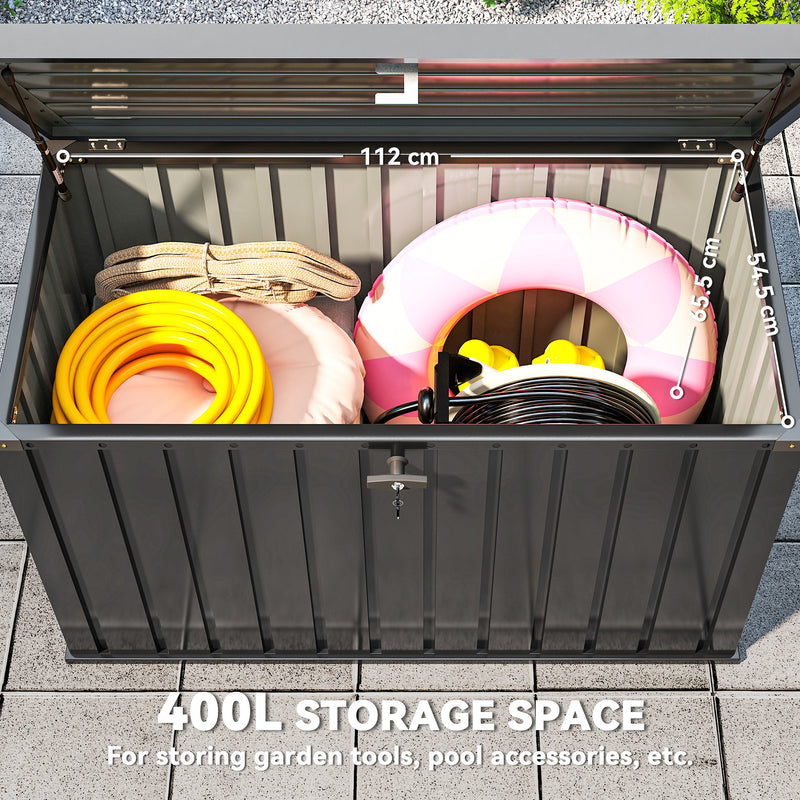 400L Outdoor Storage Box for Garden Cushions and Tools, Weatherproof Steel with Lock, Black