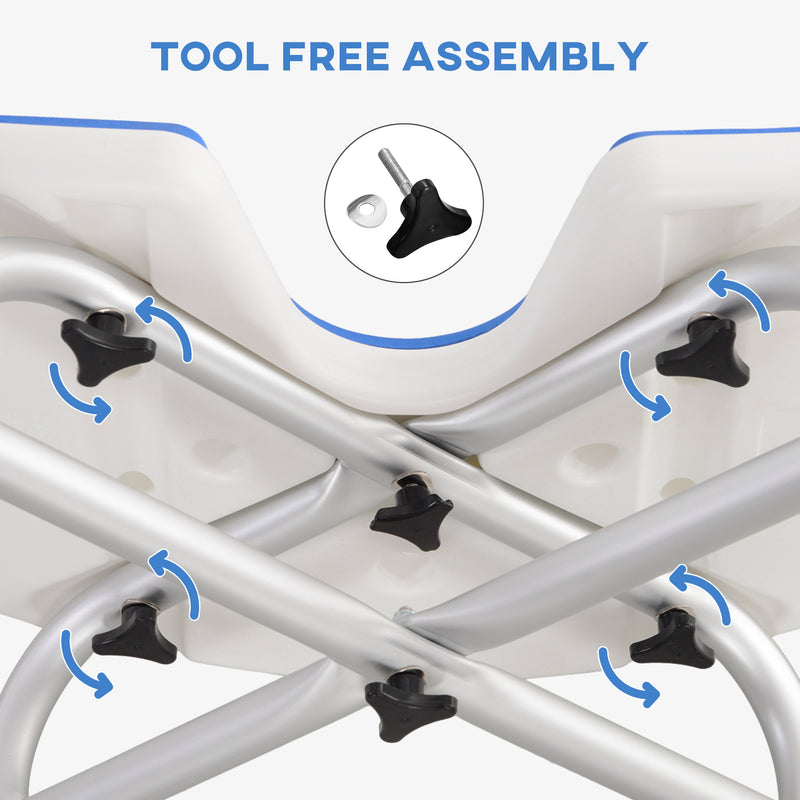 Adjustable Height Padded Shower Stool With U Shaped Seat For Bathroom Comfort, Dark Blue