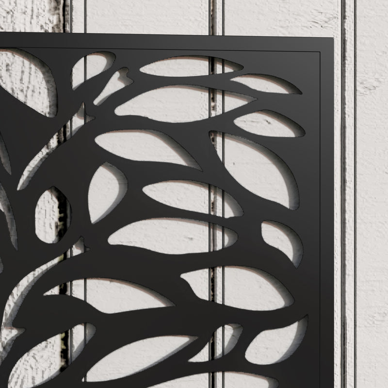 Metal Planter with Leaf Trellis Privacy Panel for Garden or Patio Black Outsunny
