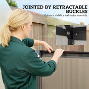 Walk-In Polycarbonate Greenhouse | Swing Door, Roof Vent & Ground Stakes – Black Outsunny